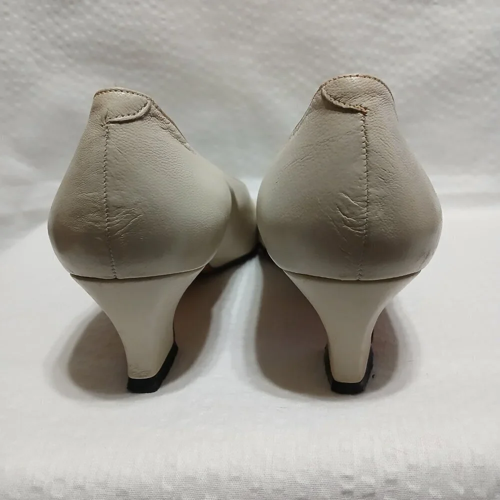 EVAN PICONE RAFFI CREAM NAPPA LEATHER SLIP ON PUMPS BLOCK HEEL SIZE 7.5